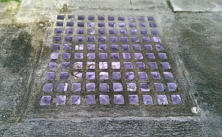 Photo of Purple vault lights in the sidewalk of Astoria, Oregon