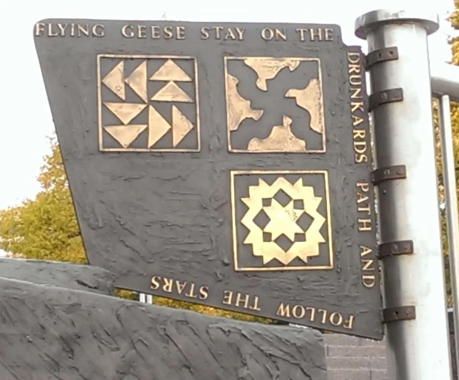 Photo of quilt code patterns from a statue in Detroit, Michigan