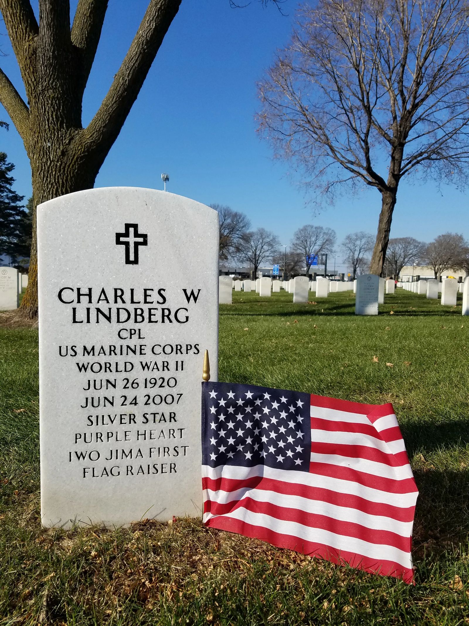 Photo of Charles Lindberg grave site, in Fort Snelling National Cemetery