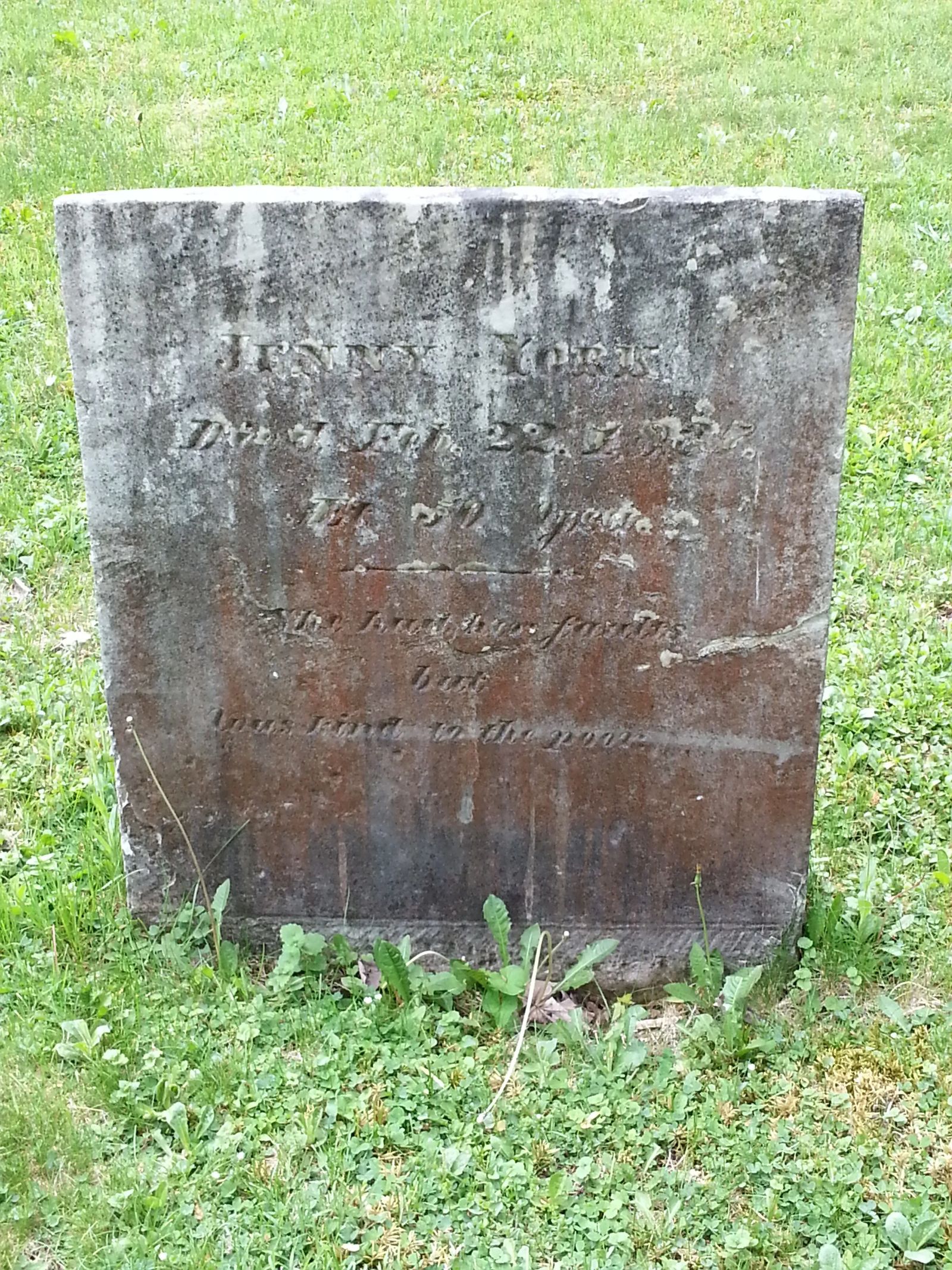 Photo of the grave sight of Jenny York in Cooperstown, New York 