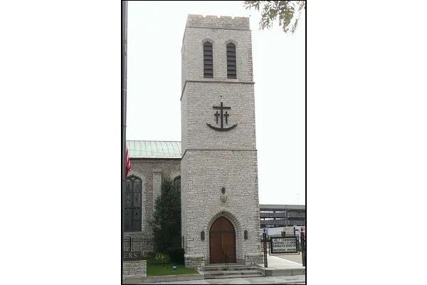 Photo of the bell tower of the old mariners' church, in Detroit, Michigan