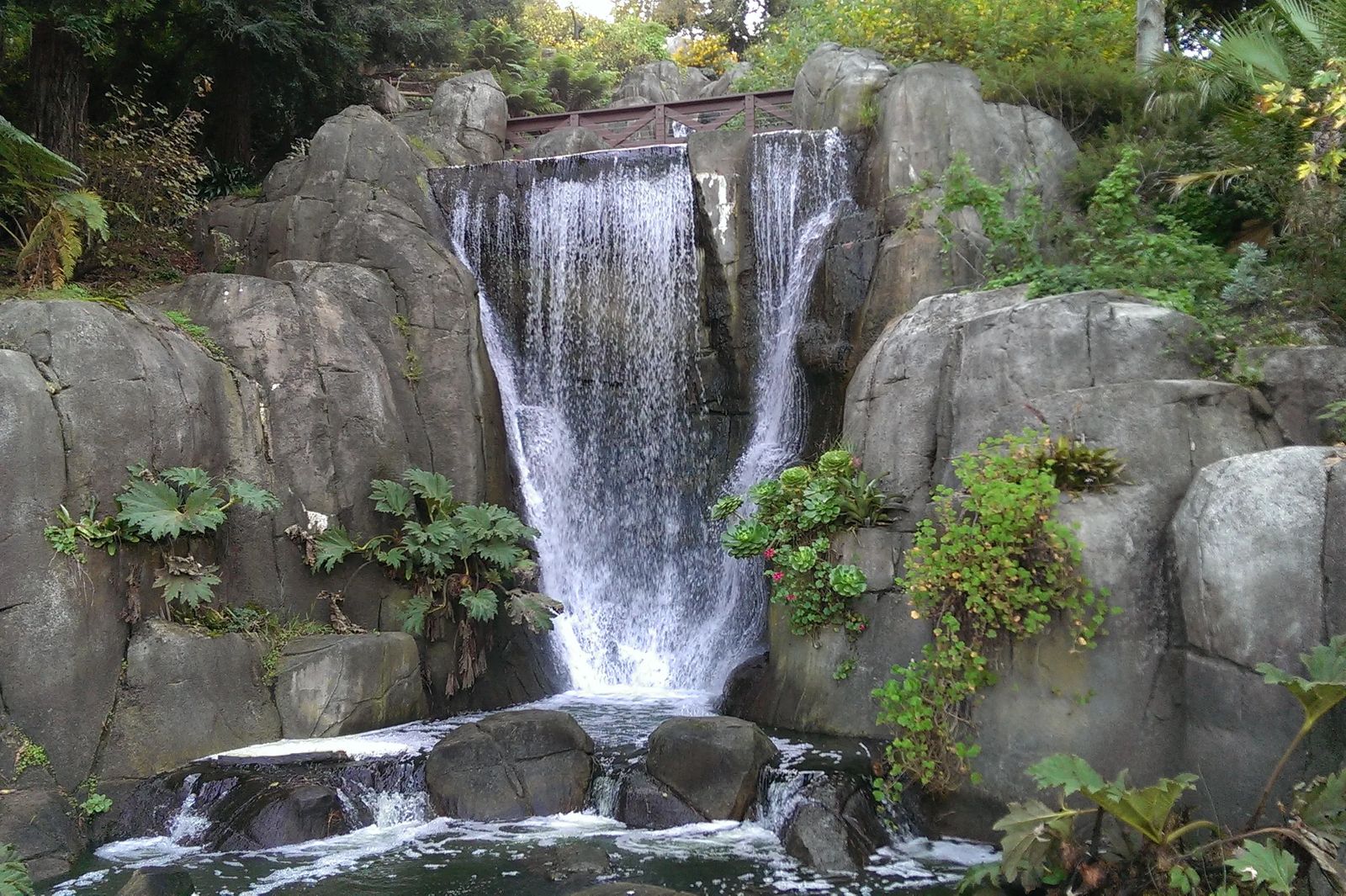 Photo of waterfall that runs into Stow Lake in San Francisco, California