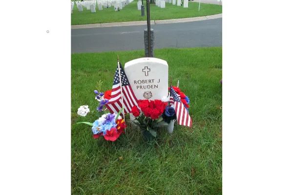 Photo of the grave marker for U.S. Army Ranger Staff Sergeant Robert J Pruden of St. Paul, Minnesota, posthumously awarded the Congressional Medal of Honor for conspicuous gallantry and intrepidity above and beyond the call of duty during the Vietnam War, in Fort Snelling National Cemetery.