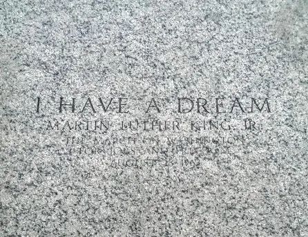 The block inscribed with "I Have A Dream" at the Lincoln Memorial in Washington DC
