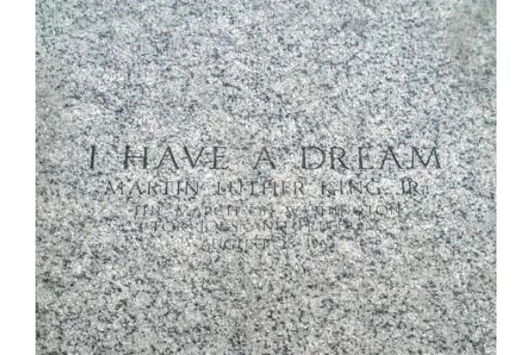 The block inscribed with "I Have A Dream" at the Lincoln Memorial in Washington DC