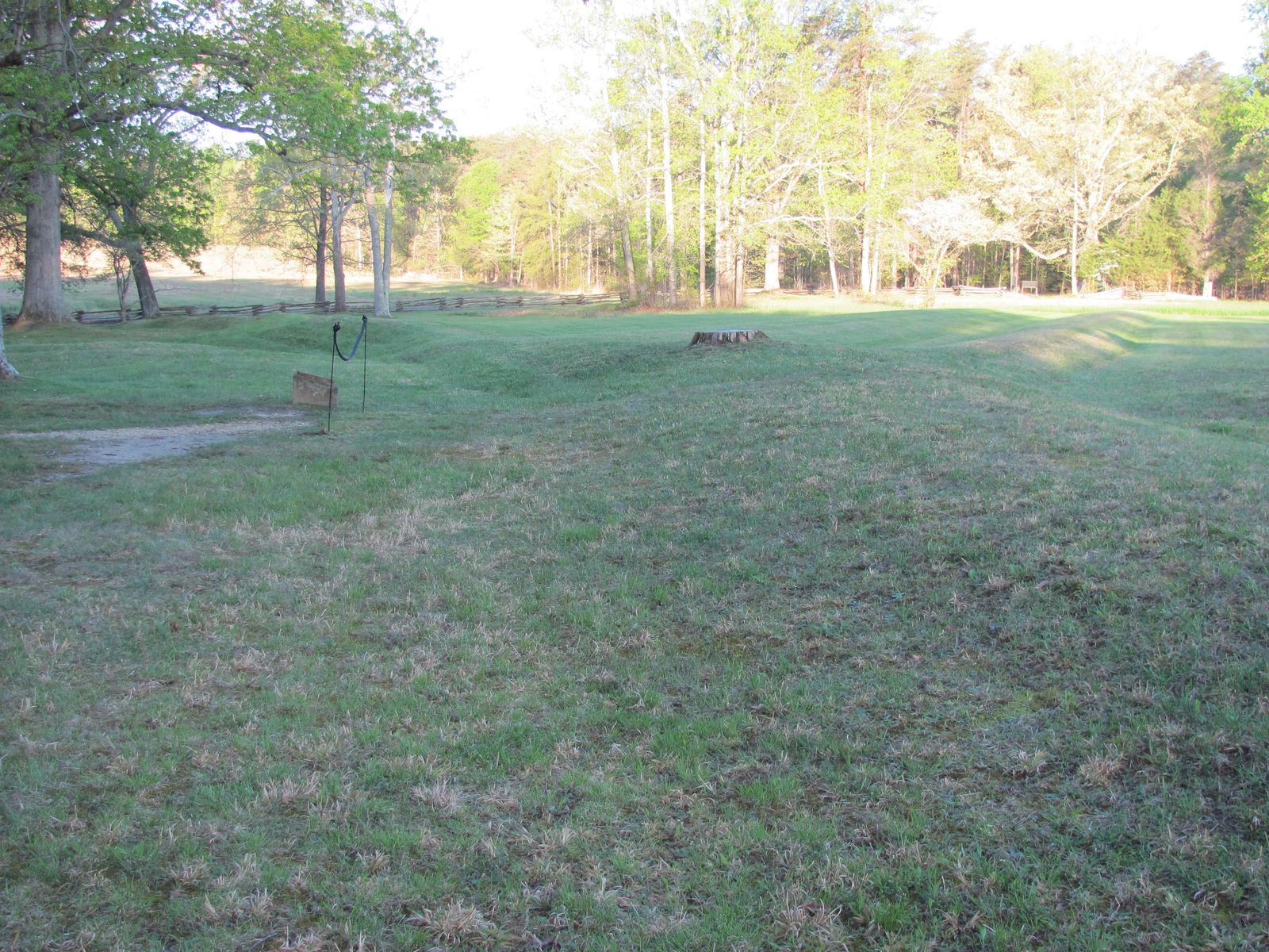 Photo of A bend in the Confederate trenches on the Spotsylvania Courthouse Battlefield known as the "Bloody Angle."