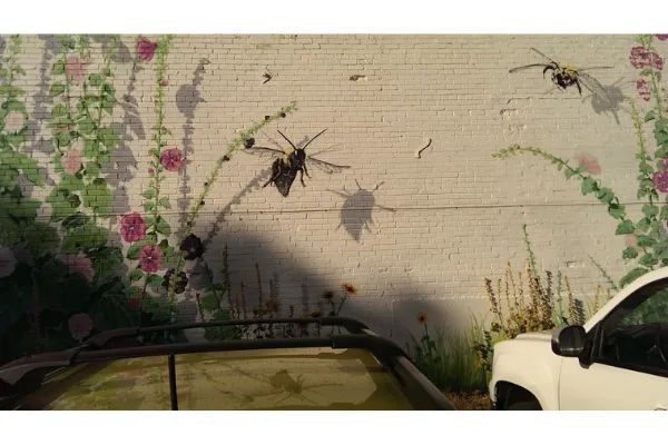 Photo of The "Hollyhock Haven" mural in Laramie, Wyoming