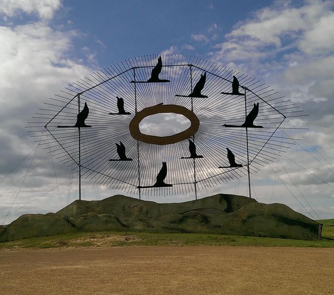 Photo of "Geese in Flight" a sculpture by Gary Greff, in North Dakota