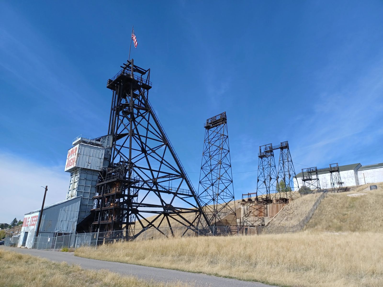 A photo of the mountain con mine headframe in Butte, Montana